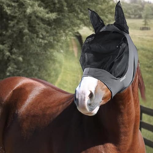 Horses, Fliegenmaske aus Lycra mit Langen Netz Einsatz, Leichte und atmungsaktive Fliegenmaske, behindert Nicht das Sichtfeld des Pferdes, Augen- und Gehörschutz (Cob, Grau) von Horses
