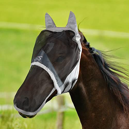 Horses, Fliegenohren Fly Shield Plus, Leichte und Atmungsaktive Fliegenmaske, Behindert Nicht das Sichtfeld des Pferdes, Augen und Gehörschutz (M, Grau) von Horses