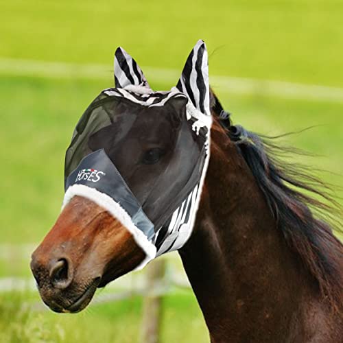 Horses, Fliegenohren Fly Shield Zebra, Leichte und Atmungsaktive Fliegenmaske, Behindert Nicht das Sichtfeld des Pferdes, Augen und Gehörschutz (M, Zebra) von Horses