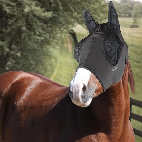 Horses, Fliegenmaske aus Lycra mit Netz Einsatz, Leichte und atmungsaktive Fliegenmaske, behindert Nicht das Sichtfeld des Pferdes, Augen- und Gehörschutz (Extra Full, Grau) von Horses