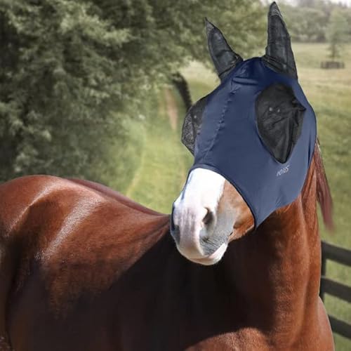 Horses, Fliegenmaske aus Lycra mit Netz Einsatz, Leichte und atmungsaktive Fliegenmaske, behindert Nicht das Sichtfeld des Pferdes, Augen- und Gehörschutz (Pony, Blau) von Horses