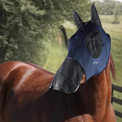 Horses, Fliegenmaske aus Lycra mit Netz Einsatz, Leichte und atmungsaktive Fliegenmaske, behindert Nicht das Sichtfeld des Pferdes, Augen- und Gehörschutz (Extra Full, Blau) von Horses