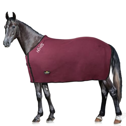Horses, Pferdedecke aus Fleece, Modell Basic, weich und bequem, ideal für Transport und nach der Arbeit (120 cm, Bordeaux) von Horses
