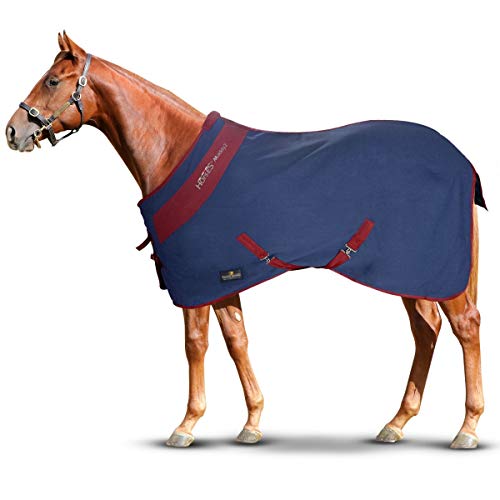Horses, Pferdedecke für Pferdebox in Cotton Maddy 2 Modell, Leicht und Atmungsaktiv für Frühling und Sommer, mit Riemen und Schweifhülle (Blau/Bordeaux- 145 cm) von Horses
