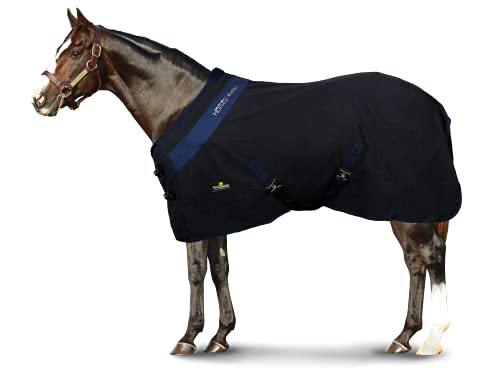 Horses, Pferdedecke für Pferdebox in Cotton Maddy 2 Modell, Leicht und Atmungsaktiv für Frühling und Sommer, mit Riemen und Schweifhülle (Schwarz/Blau- 120 cm) von Horses