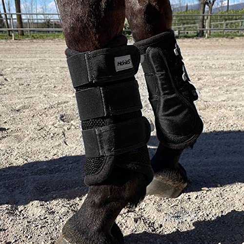 Horses 4-teiliges Set aus Netzstiefel für Pferde, Schwarz Pony, Reitschutz-Set für Pferde, weich und strapazierfähig, maximaler Schutz vor Trauma und Schnitzereien von Horses