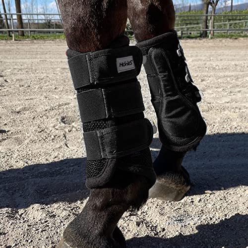 Horses 4-teiliges Set aus Netzstiefeln in Schwarz mit vollständigem Reitschutz für Pferde, weich und strapazierfähig, maximaler Schutz vor Verletzungen und Spänen von Horses