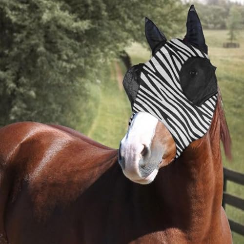 Horses Zebra Lycra Maske, leicht und atmungsaktiv, feine Maschen, mit Ohren aus perforiertem Stoff zum Schutz vor Fliegen und Mücken (Zebra, L) von Horses