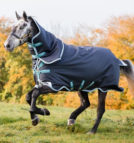 Horseware Amigo Bravo 12 Plus medium mit Halsteil Navy/Aqua Gr. wählbar (140) von Horseware