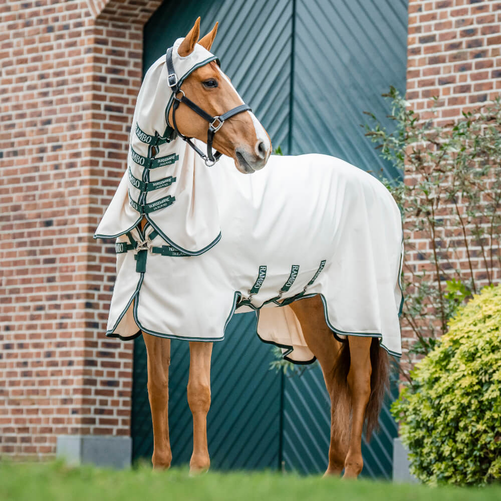 Horseware Ekzemerdecke Rambo Hoody Chalk / Hunter Green & Silver/ 165 cm (7'3") von Horseware
