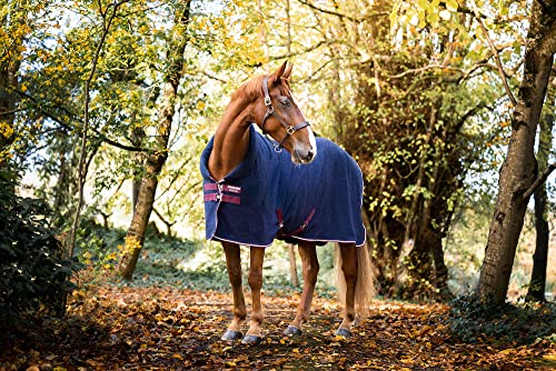 Horseware Fleece-Kühler mit gemütlichem Hals (ohne Füllung, geprägt), Größe: 84, Farbe: Marineblau HW Druck (burgunderrot/weißer Rand) von Horseware