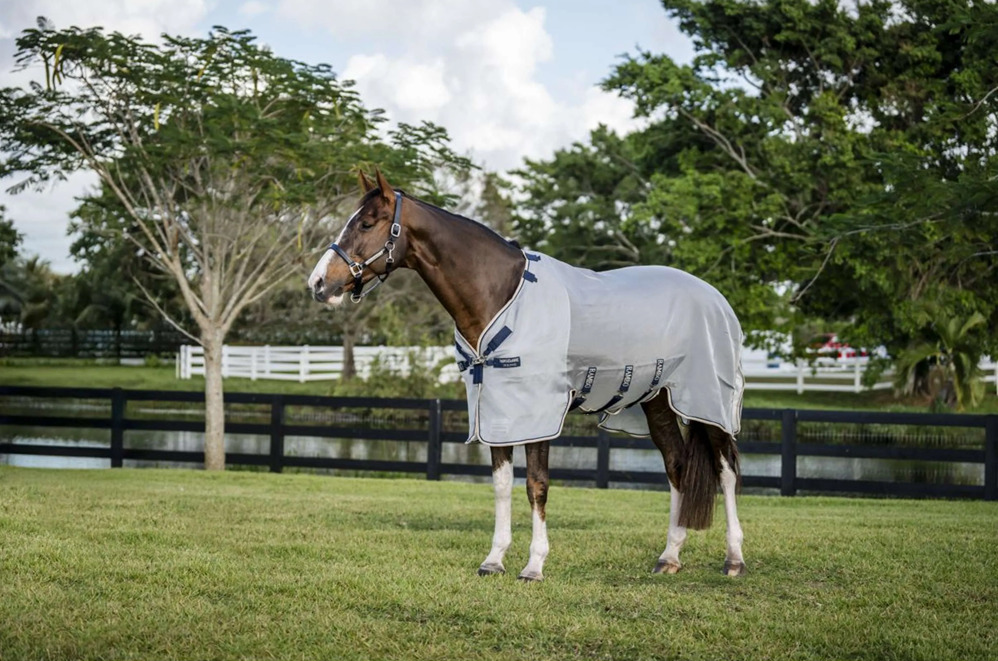 Horseware Fliegendecke Rambo Protector Fieldsafe Silver/Navy, White & Beige/ 145 cm (6'6") von Horseware