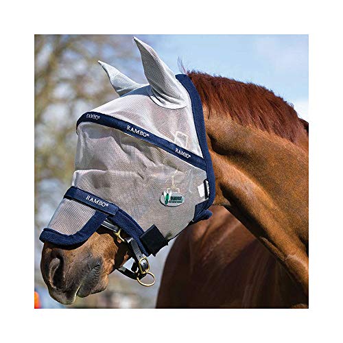 Horseware Rambo Plus Fly Mask Untreated - Silver/Navy, Größe:Kleines Pony von Horseware