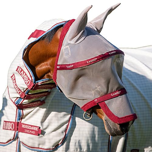 Horseware Rambo Fly Mask Plus Non Treated, Größe:Kleines Pony, Farbe:Oatmeal/Cherry von Horseware