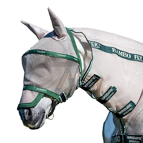 Horseware Rambo Fly Mask Plus Non Treated, Größe:Kleines Pony, Farbe:Oatmeal/Green von Horseware