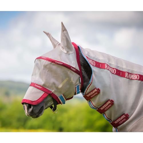 Horseware Rambo Fly Mask Plus Non Treated, Größe:Pony, Farbe:Oatmeal/Cherry von Horseware