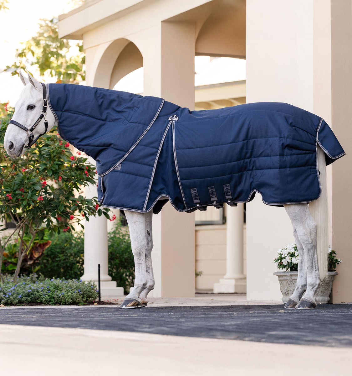 Horseware Rambo Optimo Stable Plus 200g Navy/Thunderstorm Grey & Silver, Gr. 165cm von Horseware