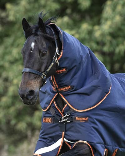 Horseware Rambo Supreme Hood 50g - Navy/Orange: Atmungsaktiv, Wasserdicht/Winddicht, Extrem Reißfest - Halsteil mit 50g Füllung für Pferd, Klassisch, Navyblau/Orange, S, Winter Horseware Rambo Supreme Hood 50g - Navy/Orange: Atmungsaktiv, Wasserdicht/Winddicht, Extrem Reißfest - Halsteil mit 50g Füllung für Pferd, Klassisch, Navyblau/Orange, S, Winter von Horseware