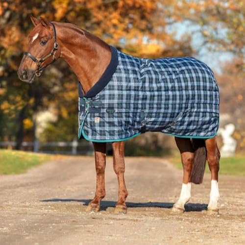 Rhino Vari-Layer Stalldecke, 400 g schwer, Größe:66, Farbe:Marineblau kariert (blaugrüner Rand) von Horseware