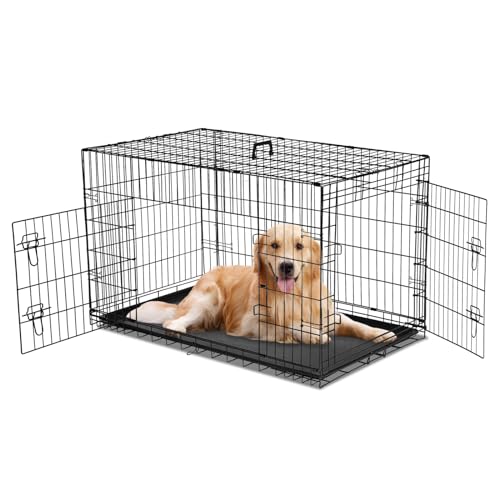 Hundekäfig, 91,4 cm, mittlere Drahthütte mit Trennwand, Metallkäfige mit Doppeltür, auslaufsichere Pfannenablage, zusammenklappbar, tragbar, für drinnen und draußen, Reisen Hundekäfig, 91,4 cm, mittlere Drahthütte mit Trennwand, Metallkäfige mit Doppeltür, auslaufsichere Pfannenablage, zusammenklappbar, tragbar, für drinnen und draußen, Reisen von Horshod