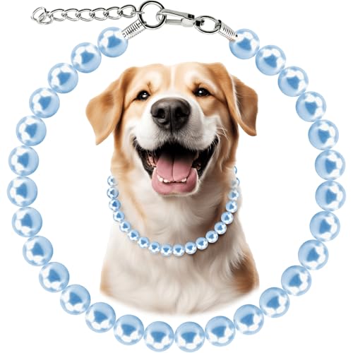 Chunky Pearl Dog Necklace (Beads 19mm) with Strong Stainless Steel Wire Rope, Elegant Adjustable Pearl Collar Jewellery Accessories for Large Dogs von Hosiwei