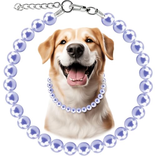 Chunky Pearl Dog Necklace (Beads 19mm) with Strong Stainless Steel Wire Rope, Elegant Adjustable Pearl Collar Jewellery Accessories for Large Dogs von Hosiwei