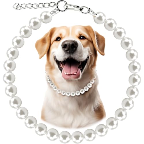 Chunky Pearl Dog Necklace (Beads 19mm) with Strong Stainless Steel Wire Rope, Elegant Adjustable Pearl Collar Jewellery Accessories for Large Dogs von Hosiwei