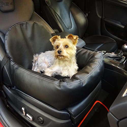 Knuffliger Leder-Look Autositz für Hund, Katze oder Haustier inkl. Gurt und Sitzbefestigung kompatibel für Mitsubishi Mirage/Space Star Schrägheck von Hossi's Wholesale