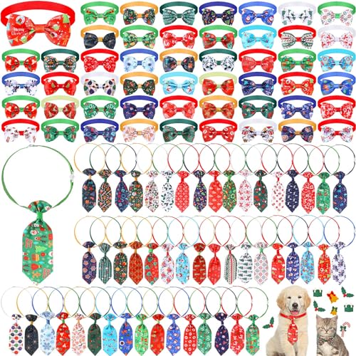 Hosuly 100 Stück Weihnachts-Fliegenhalsbänder für Hunde und Katzen, verstellbar, mit 50 Hundekrawatten und 50 Hundefliegen für kleine und mittelgroße Haustiere (Schneeflocke) von Hosuly