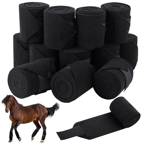 Hosuly 12 Rollen 2,8 m Beinbandagen weiche Fleece-Bandagen Pferdebeinbandagen Reitbeinbandage (schwarz) von Hosuly