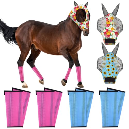 Hosuly Fliegenmasken mit Ohren, Netzstoff, atmungsaktiv, Fliegenmasken für Pferde, Netzstoff, Fliegengamaschen für Pferdepflege, glatter UV-Schutz für Pferde, Größe L, 10 Stück von Hosuly