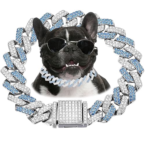 Blaue Hundekette, Diamant, Kuba-Glieder-Hundehalsband, Metall, Hundehalskette, Katzenketten, Haustier-Kristall-Halsband, Schmuck für kleine, mittelgroße und große Hunde und Katzen, 30,5 cm Blaue Hundekette, Diamant, Kuba-Glieder-Hundehalsband, Metall, Hundehalskette, Katzenketten, Haustier-Kristall-Halsband, Schmuck für kleine, mittelgroße und große Hunde und Katzen, 30,5 cm von Hotlion