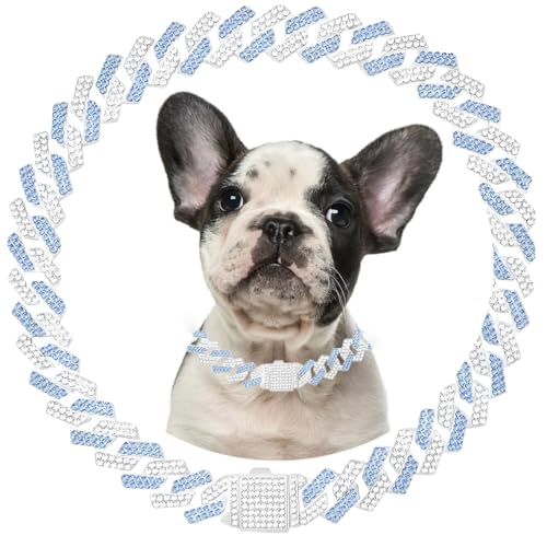 Blaue Hundekette, Diamant-Hundehalskette, Metall, kubanische Glieder-Welpenhalsband mit sicherer Schnalle, Kristallschmuck, Kätzchen, Katzenkette, Halskette für kleine, mittelgroße und große Haustiere von Hotlion