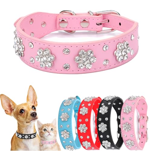 Bling Diamond Hundehalsband für kleine Hunde, funkelndes Leder, Haustierhalsband für Mädchen, weiblich, Strass, Kristall, Glitzer für XS, kleine, mittelgroße Hunde (Rosa, XS) von Hotlion