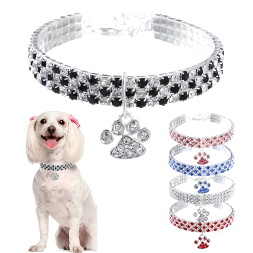 Bling Dog Necklace Collar for Small Dogs Rhinestone Puppy Necklace Girl Cute Sparkly Glitter Crystal Diamond Cat Collar for Kittens XXS XS Small Medium Breed Female Pets Black White S von Hotlion