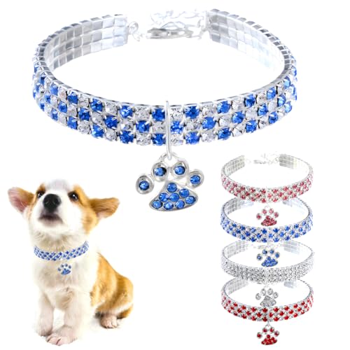 Bling Dog Necklace Collar for Small Dogs Rhinestone Puppy Necklace Girl Cute Sparkly Glitter Crystal Diamond Cat Collar for Kittens XXS XS Small Medium Breed Female Pets Blue White S von Hotlion