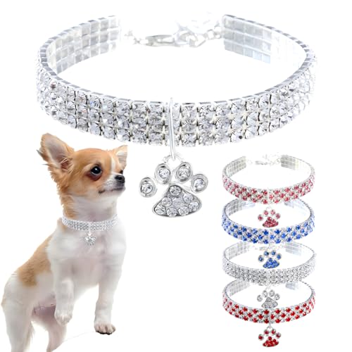 Bling Dog Necklace Collar for Small Dogs Rhinestone Puppy Necklace Girl Cute Sparkly Glitter Crystal Diamond Cat Collar for Kittens XXS XS Small Medium Breed Female Pets White S von Hotlion