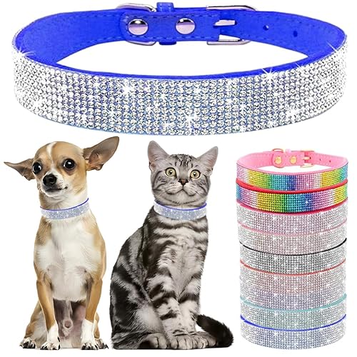 Hundehalsband mit Strasssteinen, glitzernder Glitzer, für kleine Hunde, verstellbar für Mädchen, Damen, XXS, M, L, Größe S, Blau von Hotlion