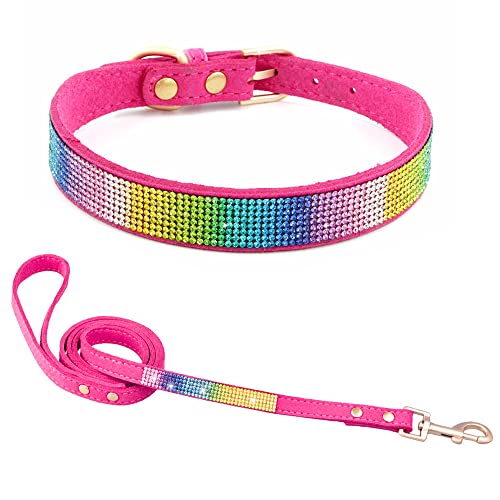 Bling Puppy Hundehalsband und Leine, Strass-Katzenhalsband, Leder, Glitzer, Diamant, Haustierhalsband, verstellbar, für Mädchen und Frauen, XXS, S, M, L, Rosa 1 von Hotlion