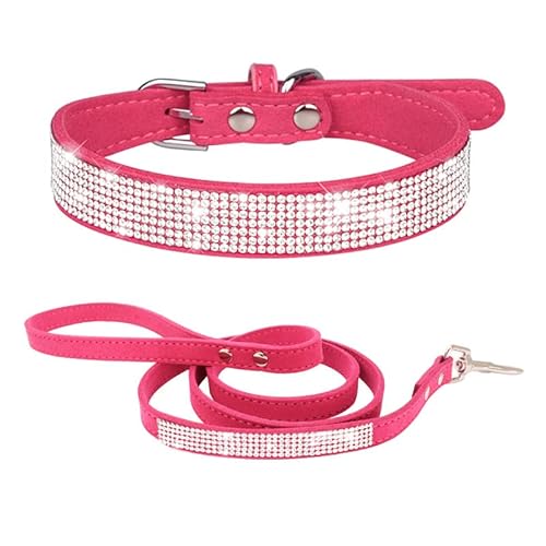 Bling Puppy Hundehalsband und Leine, Strass-Katzenhalsband, Leder, Glitzer, Diamant, Haustierhalsband, verstellbar, für Mädchen und Frauen, XXS, S, M, L, Rosa 2 von Hotlion