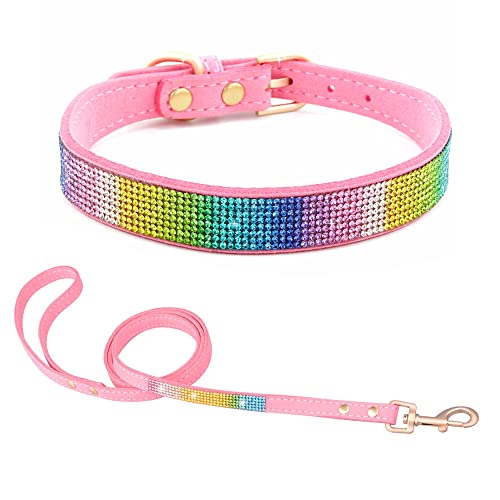 Hundehalsband und Leine, Set mit Strasssteinen, glitzernder Glitzer, Kristall, für kleine Hunde, verstellbar, für Mädchen, Damen, XXS, S, M, große Hunde (Größe L, Rot - 1) von Hotlion