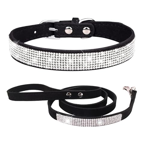 Bling Puppy Hundehalsband und Leine, Strass-Katzenhalsband, Leder, Glitzer, Diamant, Haustierhalsband, verstellbar, für Mädchen und Frauen, XXS, S, M, L, Schwarz 1 von Hotlion