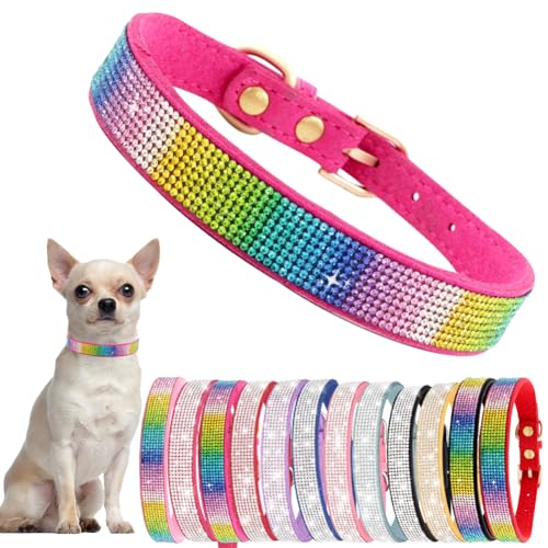 Hundehalsband mit Strasssteinen, glitzernder Glitzer, für kleine Hunde, verstellbar für Mädchen, Größe XXS, M, L, bunte Rose von Hotlion