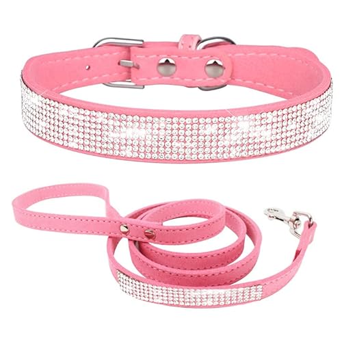 Hundehalsband und Leine, Set mit Strasssteinen, glitzernd, Diamantkristall, verstellbar, für Mädchen, Damen, XXS, S, M, L, Größe XL, Rosa - 2 von Hotlion