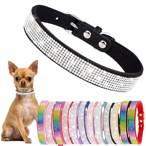 Hundehalsband mit Strasssteinen, glitzernder Glitzer, für kleine Hunde, verstellbar, für Mädchen, Damen, XXS, S, M, L, Größe XL, Schwarz von Hotlion