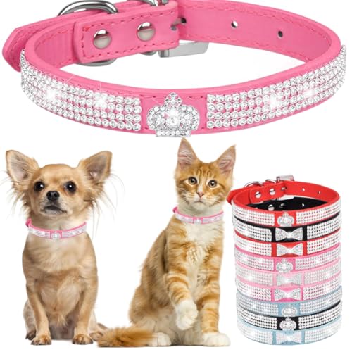 Diamant-Hundehalsband für kleine Hunde, ausgefallene Krone, glitzernd, mit Schmucksteinen, für Mädchen, Welpen, Katzen, Halsbänder für XXS, XS, kleine, mittelgroße und große Hunde (Rosa, M) von Hotlion
