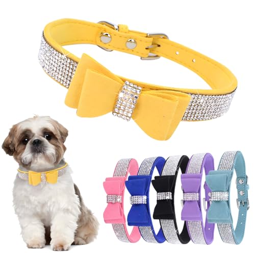 Fliege Strass Hundehalsband Verstellbar Niedlich Funkelnde Kristall Diamant Katzenhalsband für Kleine Mittlere Hunde Jungen Mädchen Gelb XXL Fliege Strass Hundehalsband Verstellbar Niedlich Funkelnde Kristall Diamant Katzenhalsband für Kleine Mittlere Hunde Jungen Mädchen Gelb XXL von Hotlion