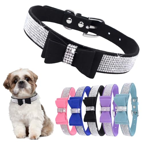 Hundehalsband mit Schleife, mit Strasssteinen, verstellbar, für Mädchen, niedlich, funkelnd, Kristall, Diamanten, Welpenhalsband für kleine, mittelgroße und große Hunde (Schwarz, XL) von Hotlion