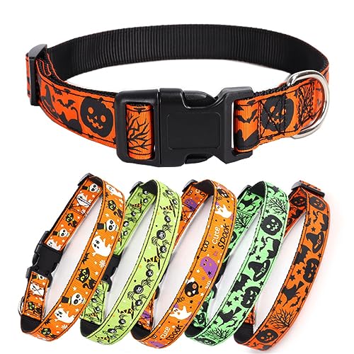 Halloween-Hundehalsband und Leine, langlebig, weich, Kürbis, Fledermaus, Katzen-Stil, Haustierhalsband, verstellbar für kleine, mittelgroße und große Hunde, Kürbishut, S Halloween-Hundehalsband und Leine, langlebig, weich, Kürbis, Fledermaus, Katzen-Stil, Haustierhalsband, verstellbar für kleine, mittelgroße und große Hunde, Kürbishut, S von Hotlion