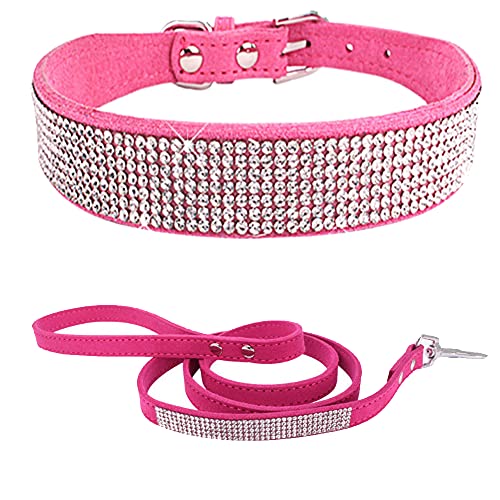 Hotlion Hundehalsband, mit Strasssteinen, niedlich, weich, schillernd, funkelnd, Kristallsteine, verstellbar, für kleine Rassen, Welpen, Katzen, Haustiere, Kätzchen, Hot Pink XXL von Hotlion